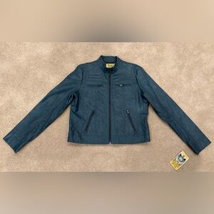 NWT Marlyn & Me Women’s Blue Faux Leather Moto Jacket